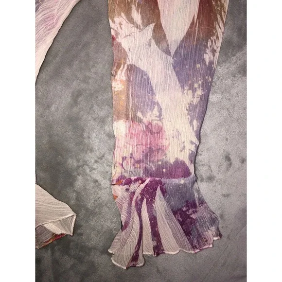 180 Degrees Blouse Women's M Floral Crinkle Tie Front Ruffe Fairy Whimsigoth Y2K - Picture 5 of 8